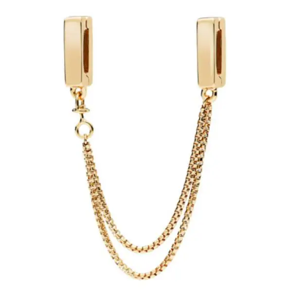 

925 Sterling Silver Reflexions Floating Chains Safety Chain Gold Fits Original Reflexions Pandora Bracelet Jewelry Making