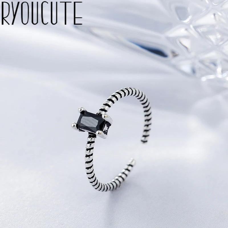 

Fashion Real 925 Sterling Silver Zircon Rings for Women Wedding Jewelry Punk Retro Antique Adjustable Size Finger Big Ring