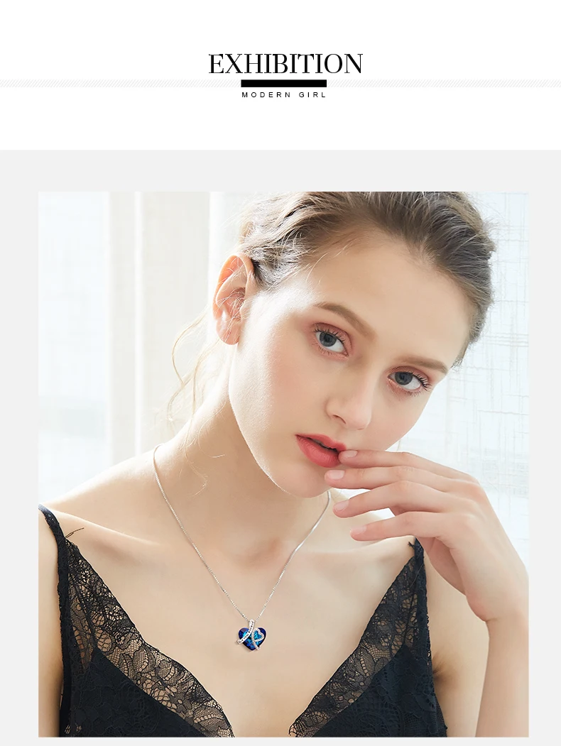 CDE кулон ожерелье украшено кристаллами от Swarovski Голубое сердце ожерелье Любовь ювелирные изделия для женщин ожерелье мамы, ожерелье