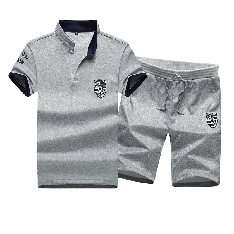 Summer Short Sets Men Plus size 4xl Sportswear Casual Tracksuit Stand Collar Male Outwear Sweatshirts Hoodies T Shirt +shorts