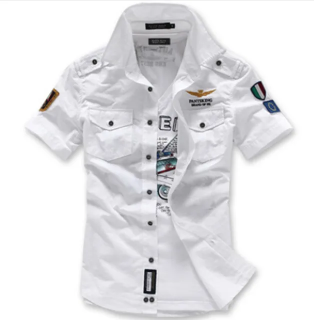 Fashion Airforce Uniform Military Short Sleeve Shirts Men's Dress Shirt