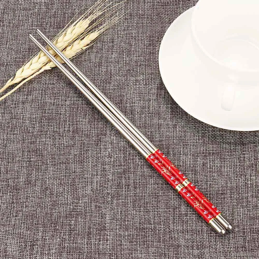 Китайские натуральные японские палочки для еды, 1 пара, длина, белый цветочный узор, нержавеющая сталь, палочки для еды, новинка K606