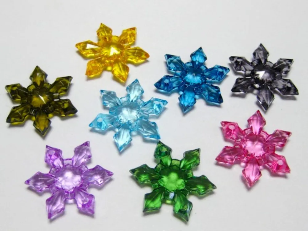 

50 Mixed Colour Transparent Acrylic Snowflake Beads 28mm 2-hole Connector