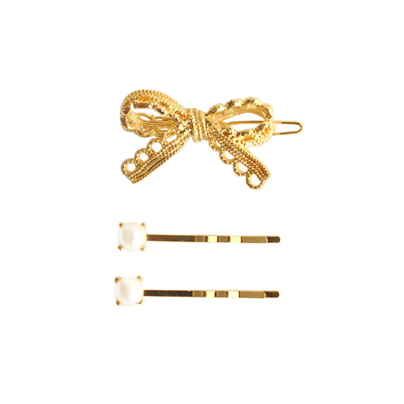 

SANSUMMER 2019 Autumn Winter New Style Fashion Alloy Electroplated Retro Lace Bow Pearl Hairpin Set Temperament Ornaments 5812