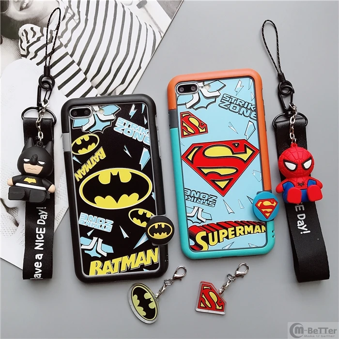 

Batman cover for iPhone 6 6s plus tempered glass back front film 7/8+ phone case cute superman screen protector X/XS Max bumper