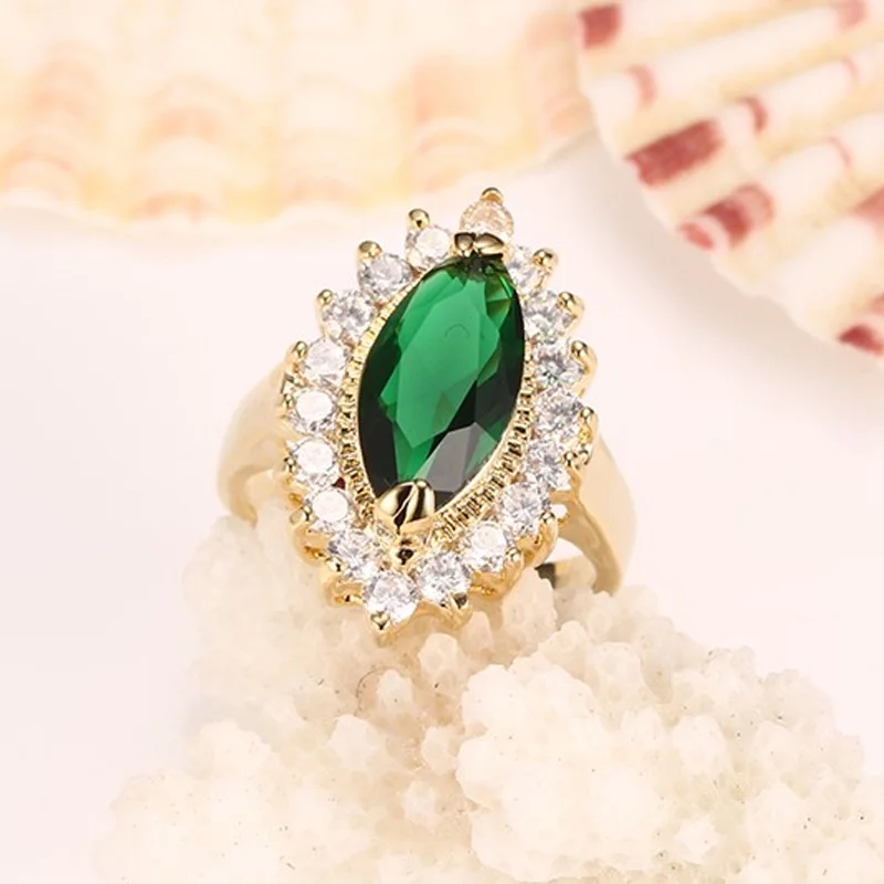 Ювелирные изделия Meaeguet, женские кольца золотого цвета с фианитами, медные кольца в форме маркизы, зеленый кубический цирконий, обручальное кольцо для свадьбы