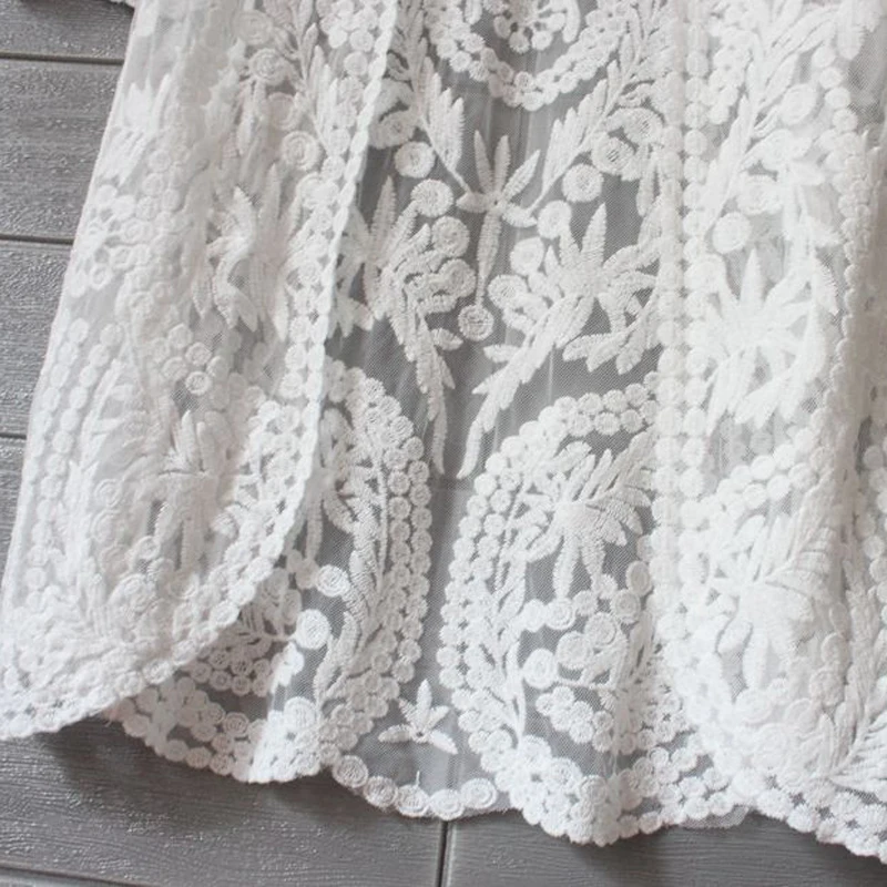 Lace Cardigan 2019 Summer Kimono Cardigan Women Long Cardigans Embroidery White Shirt Korean Clothes Long Sleeve Beach Crochet