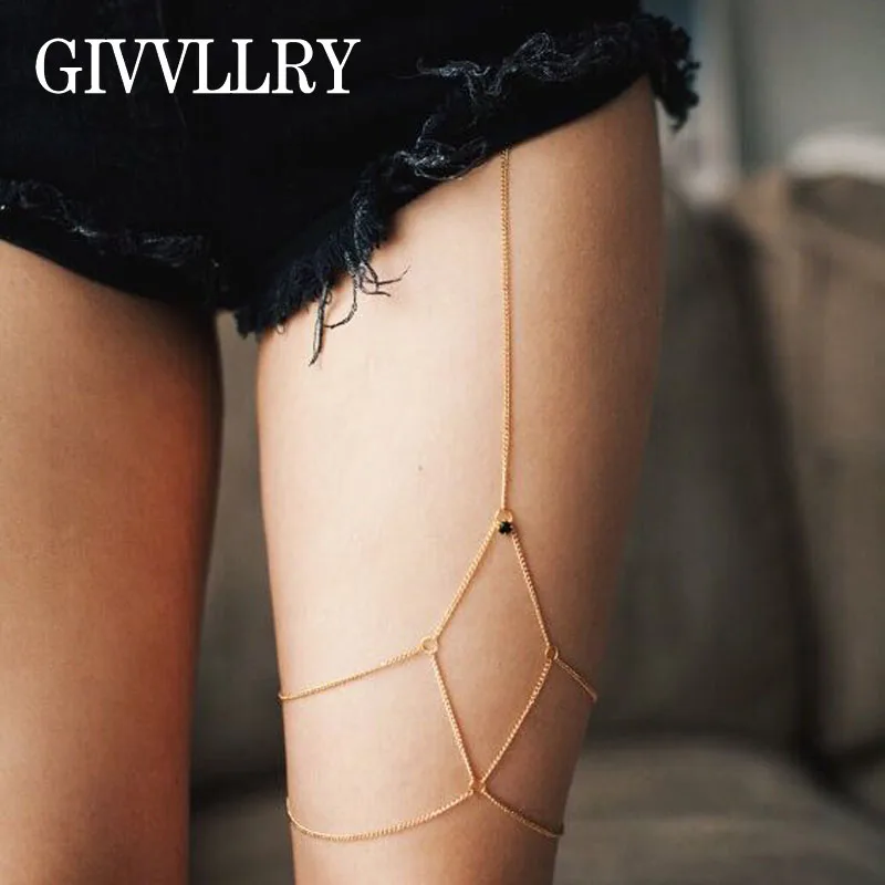 

GIVVLLRY Minimalist Leg Chain Sexy Multilayers Thigh Body Harness Fashion Jewelry Beach Silver Gold Color Body Thigh Chain Women