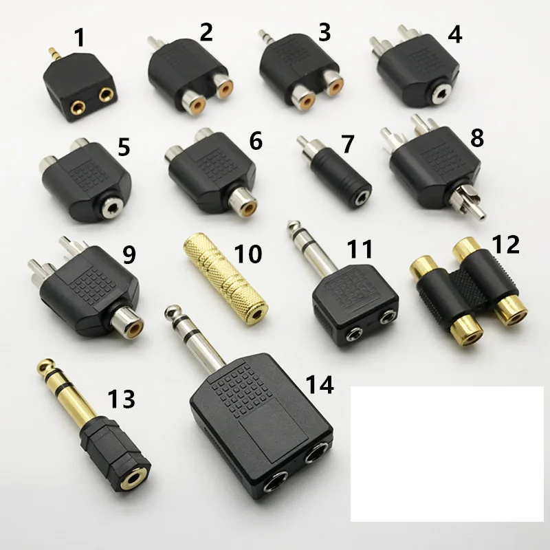 Audio Connecter Adaptor Plug 3.5 Stereo Plug RCA AV Splitter 6.5 Male to female Audio cable adapter RCA 1 to 2 90 degree BNC6.35