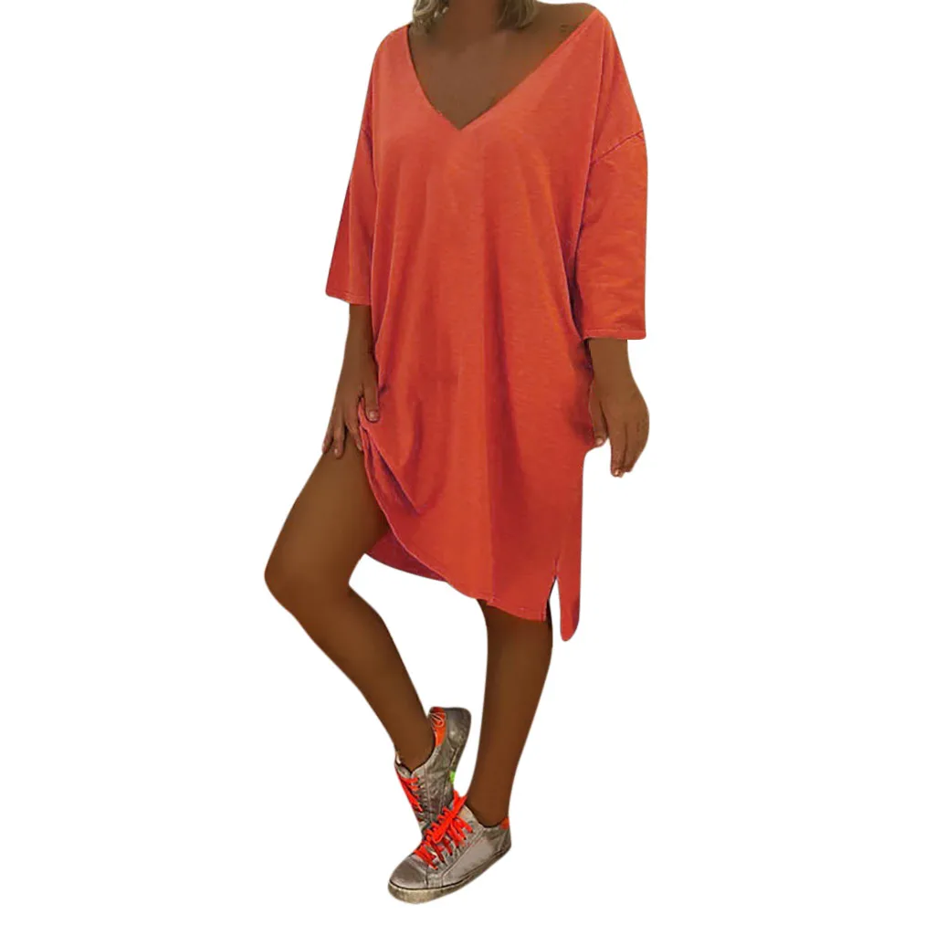 

Women V Neck Feminino Vesti Caftan Boho Beach Cover Plus Size Ladies Baggy Dress Party Evening Sexy Mini Dress Ladies V-Neck