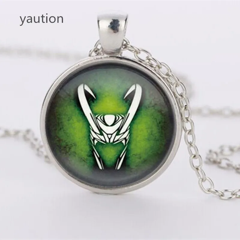 

New 3 Colors Loki God of Mischief pendant glass pendant charms necklace choker vintage statement necklace jewelry