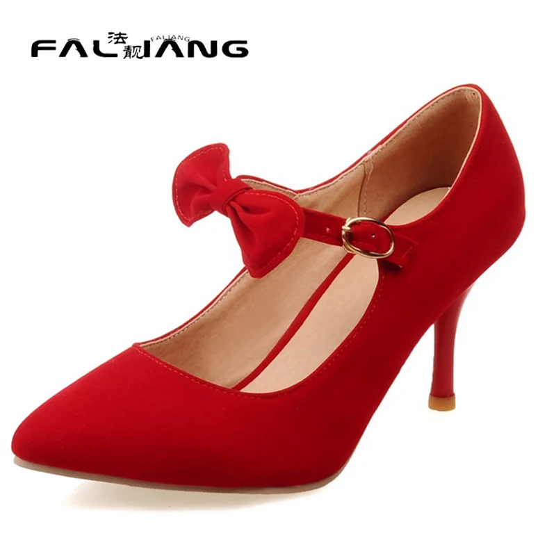 Tamaño grande 11 12 13 14 15 16 MaryJanes Partido Dulce Zapatos de Tacones Altos de Las Mujeres Bombas Punta estrecha Hebilla Stra Mujer Para mujeres