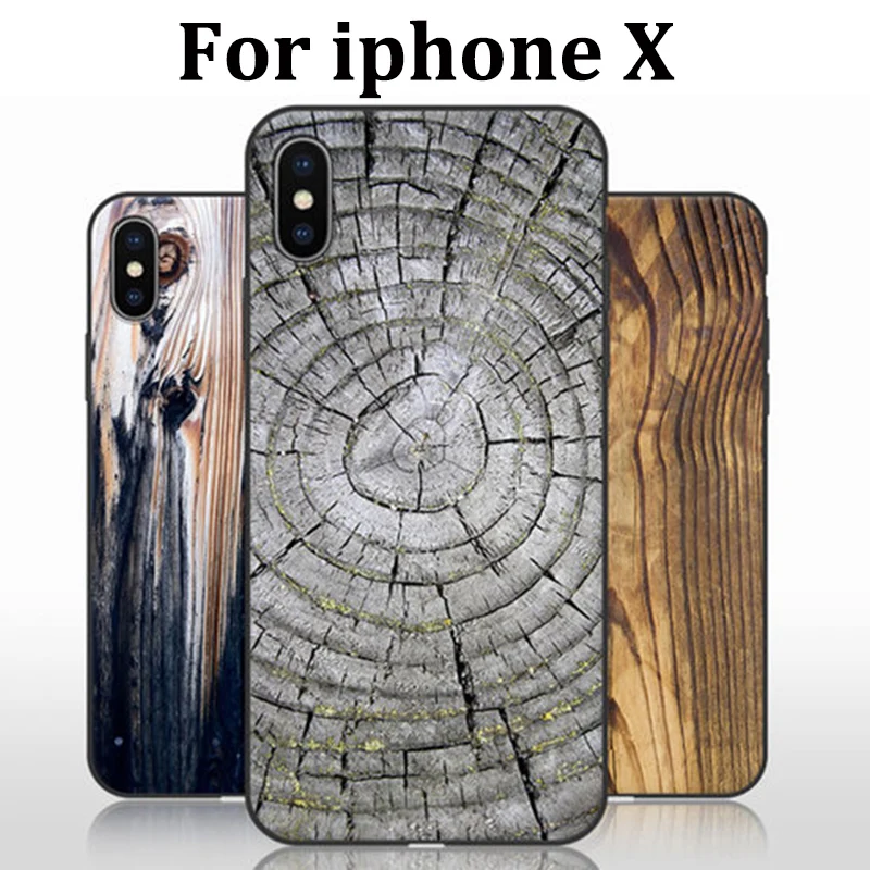 Крышка корпуса ля iphone X с изображением деревянного камня мягкий чехол для