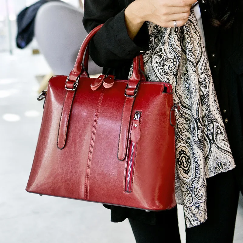 LUYO брендовый модный роскошный портфель из натуральной кожи с вощеным маслом, сумки на плечо с верхней ручкой для женщин, женские сумки, женская синяя сумка-тоут