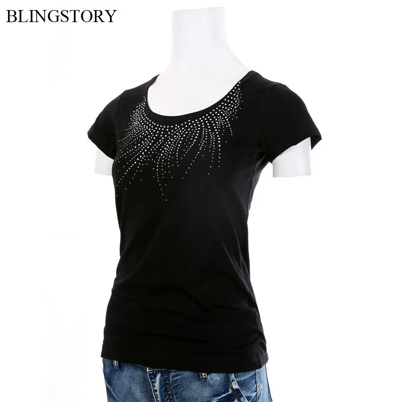 

New Summer Bead Diamond Womens Summer Top Female Tees Plus Size Brand T-shirt Dropship S-6XL LP521T042