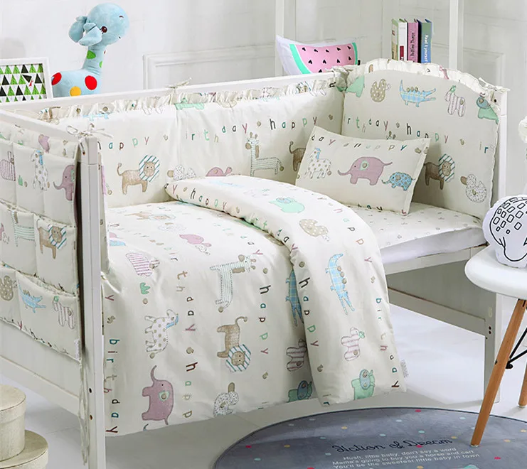 

Promotion! 9PCS whole set baby crib bedding set of unpick and wash cot bedding kit 100% cotton,4bumper/sheet/pillow/duvet