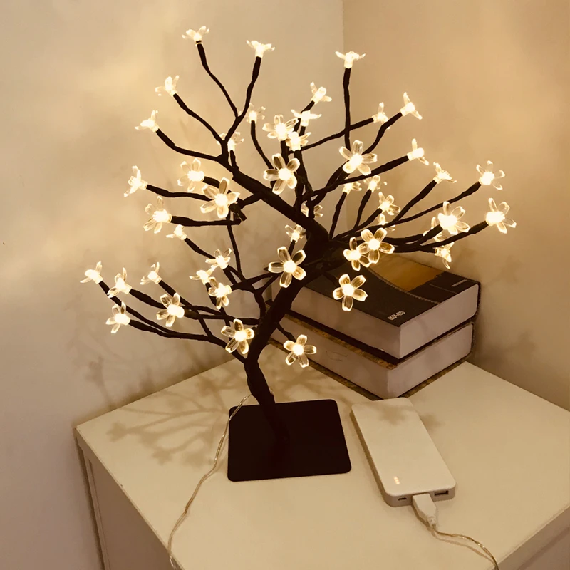 

Christmas Greeting Tree Light 24/36/48 led Copper wire Night Light for Wedding Party Home Decorations USB Cherry Tree Lamp