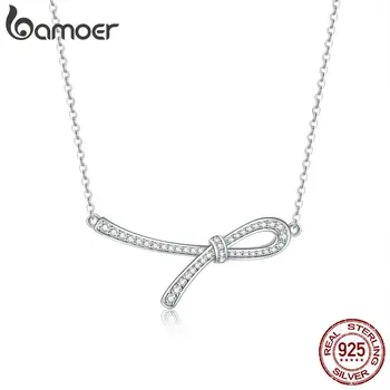

bamoer Knot Statement Necklace Women Clear CZ Dazzling Short Necklace 925 Sterling Silver Luxury Wedding Jewelry 2019 New BSN069