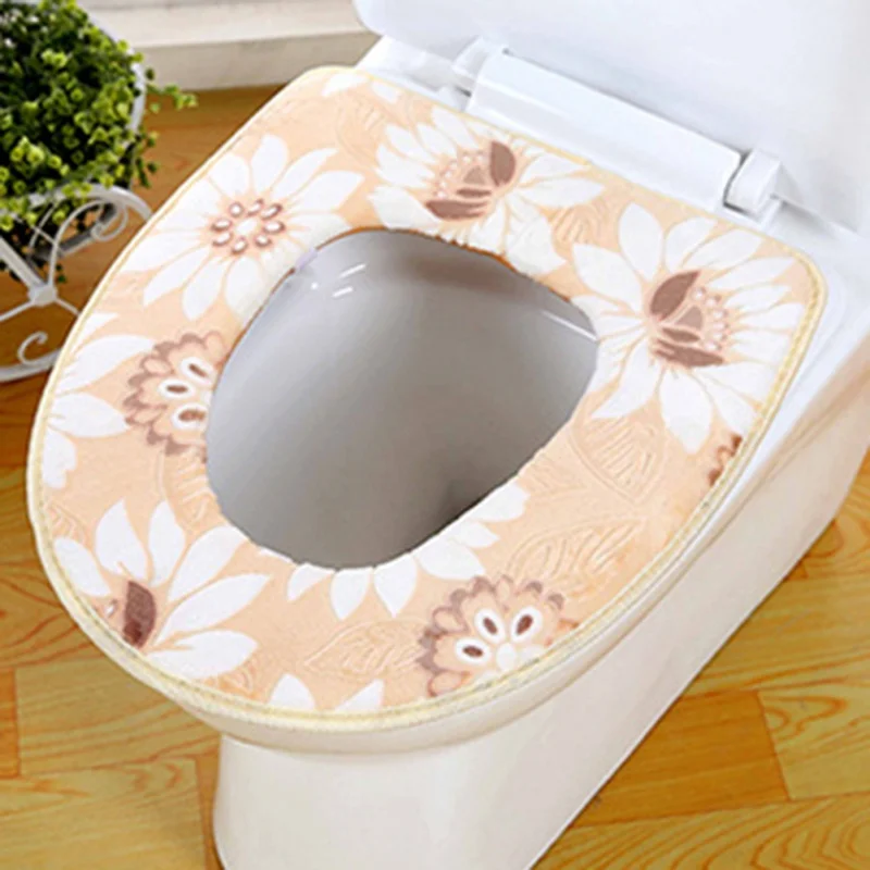 

Toilet Cover Seat Lid Top Cover Pad Bathroom Warmer Toilet Seat Bowl Soft Zipper Flower Washable Toilet Seat Mat