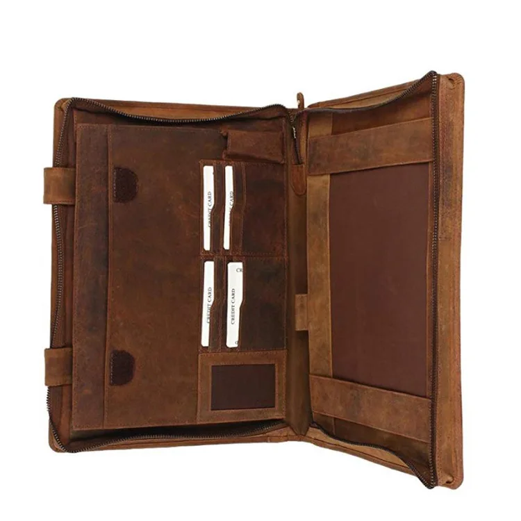 

Vintage crazy horse leather portfoli file storage bag for men Multi-card slot tablet iPad support durable manager folder