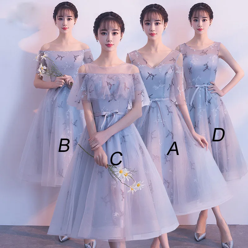 

Mingli Tengda 2018 Elegant V Neck Bridesmaid Dresses Simple Tulle Long Sleeves Dress for Wedding Party Short Wedding Guest Dress