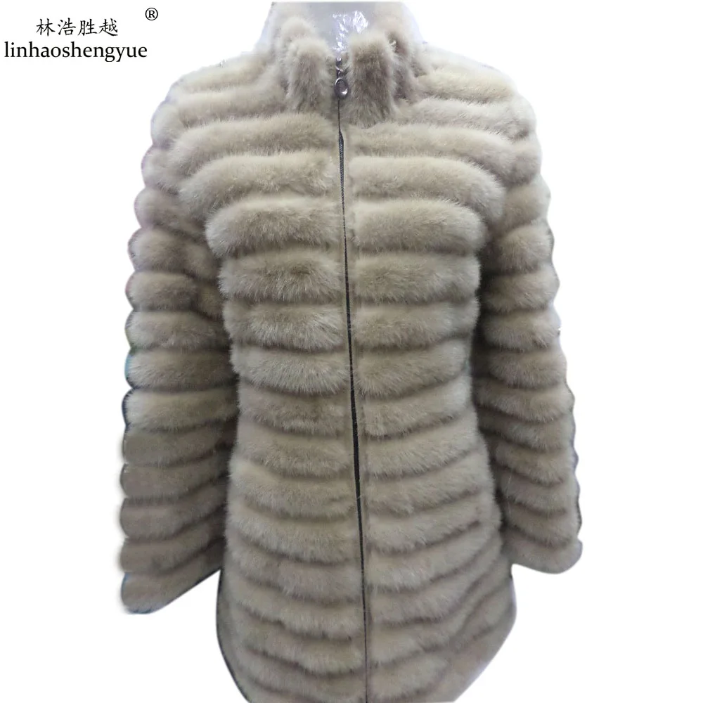 

Linhaoshengyue Khaki blue black natural mink fur coat,real mink fur coat