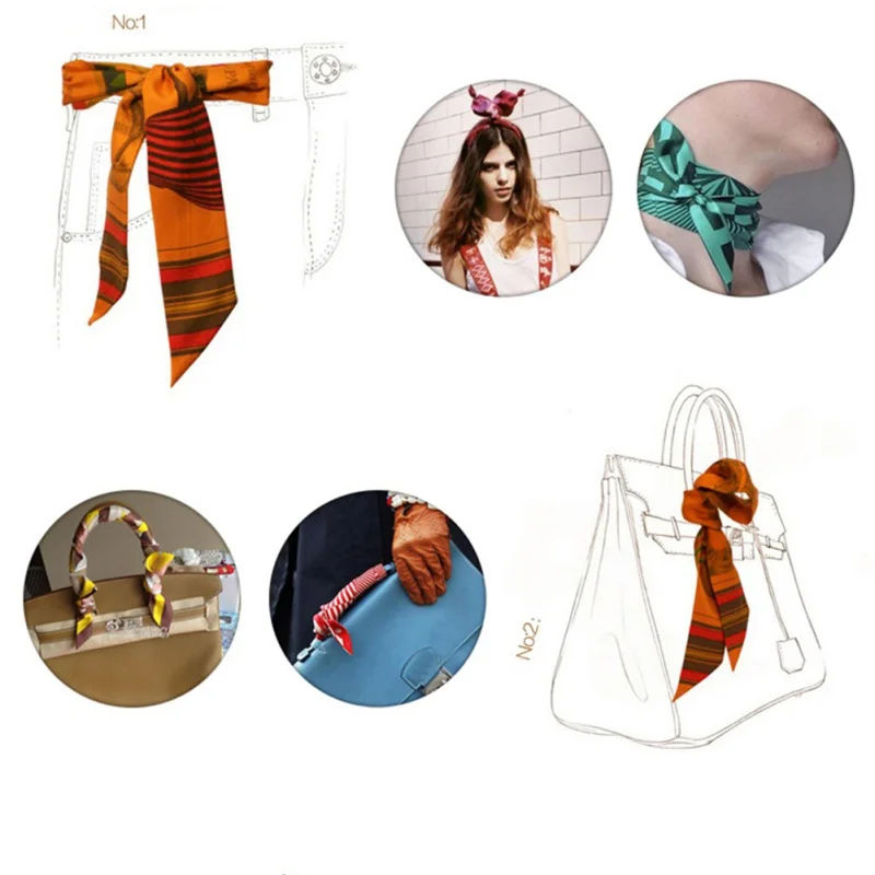 New Fashion Tie Hair Scarves Decorative Map Handle Scarf Lady Ribbon Small Way Bag Band Women Multi-use