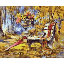 Стул парк осенний пейзаж DIY живопись по номерам настенная Художественная Картина ручная роспись маслом для домашнего декора
