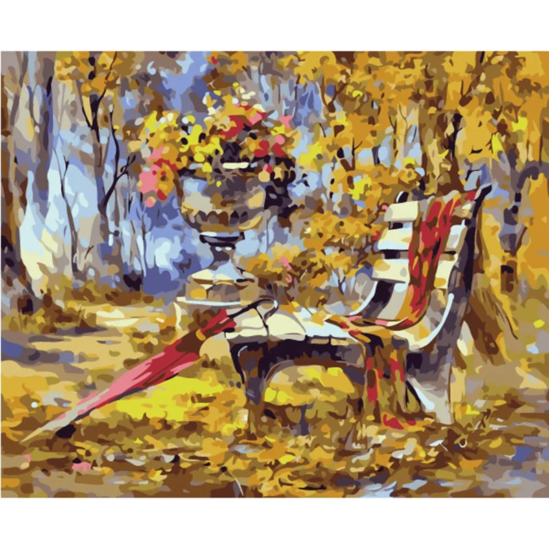 

Chair Park Autumn Landscape DIY Painting By Numbers Wall Art Picture Handpainted Oil Painting For Home Decor