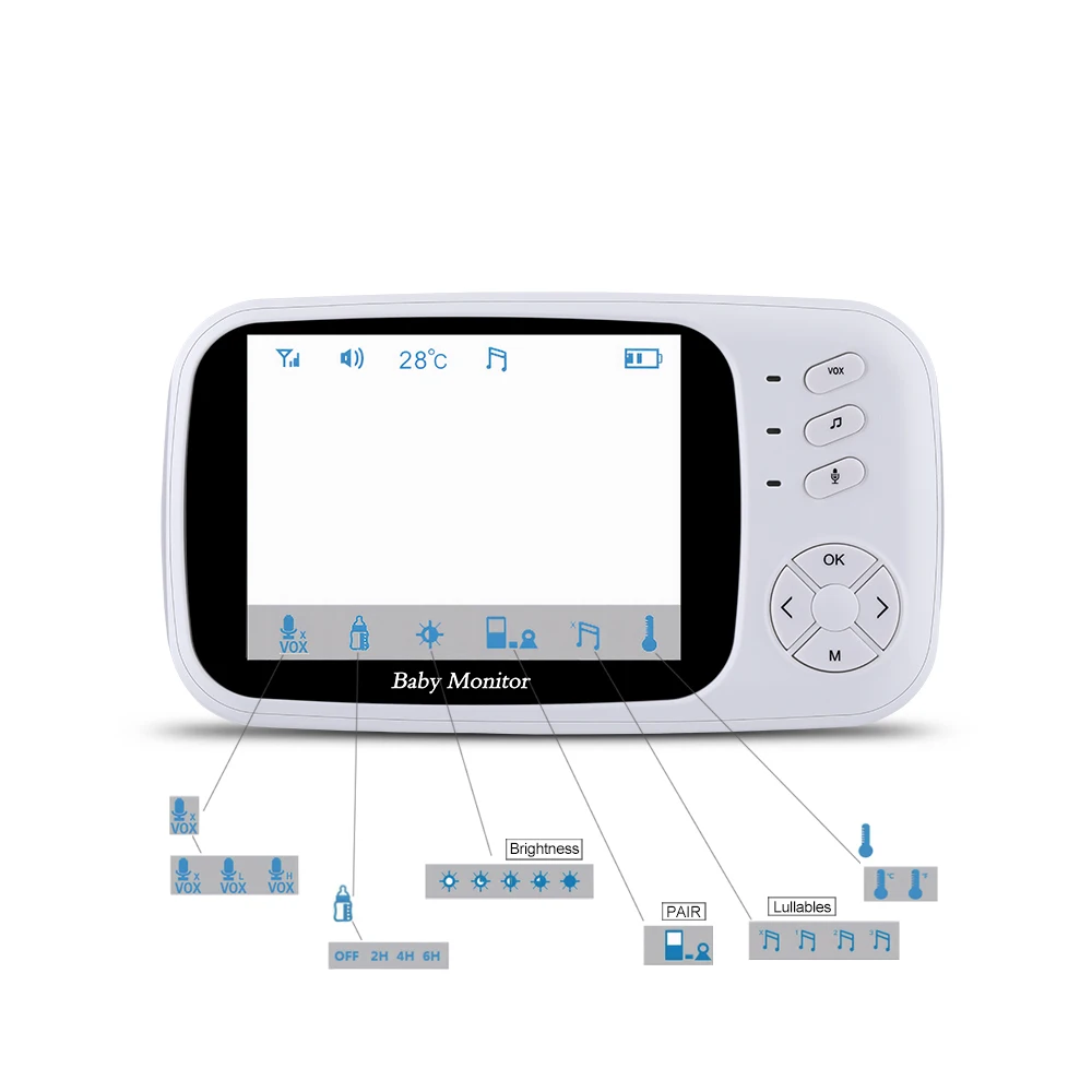  3.5Inch Wireless LCD Audio Video Baby Monitor Nanny Music Intercom IR Portable Baby Camera Baby Wal