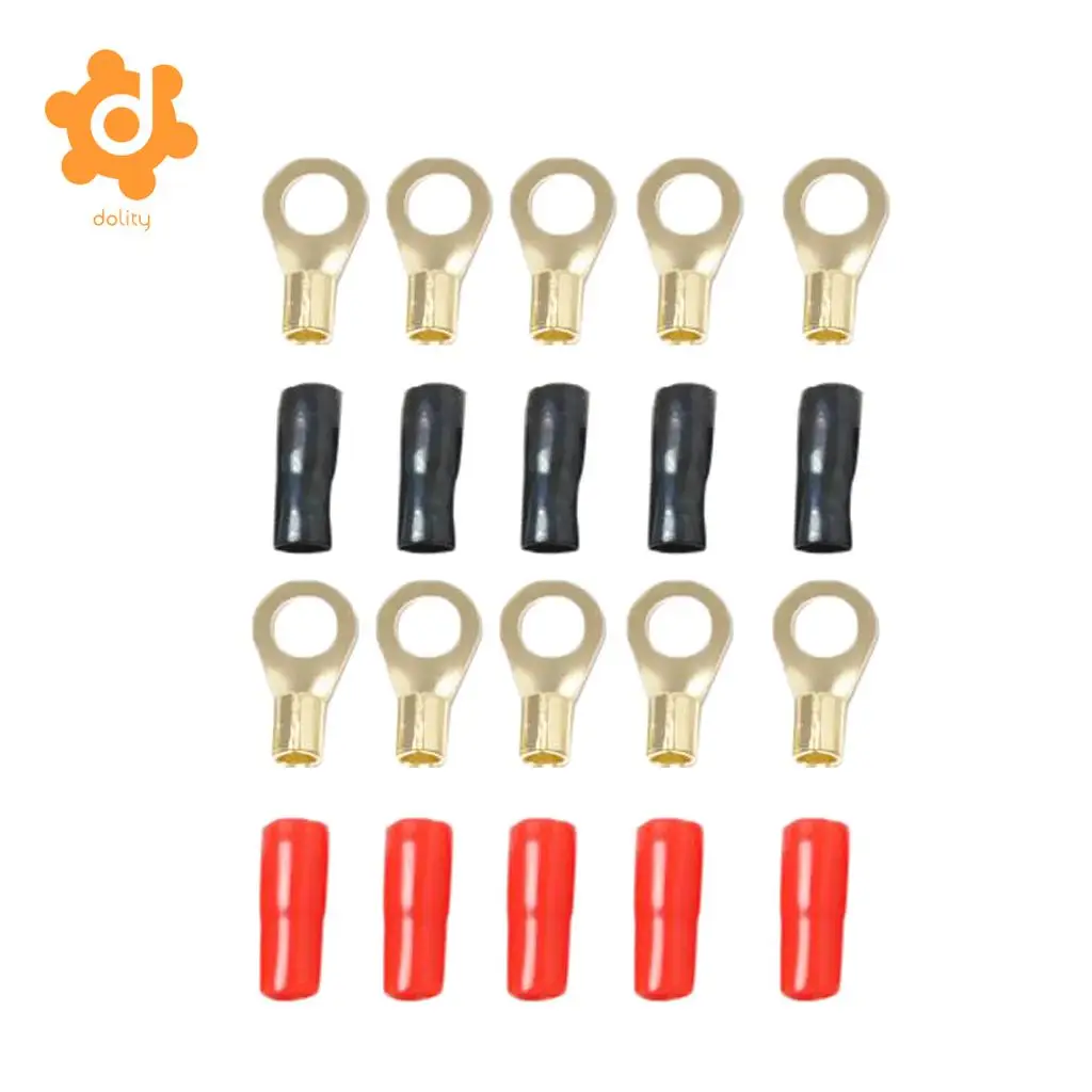 dolity 5 Pairs 8 AWG Car Audio Power Ground Wire Ring Terminal Connector Brass