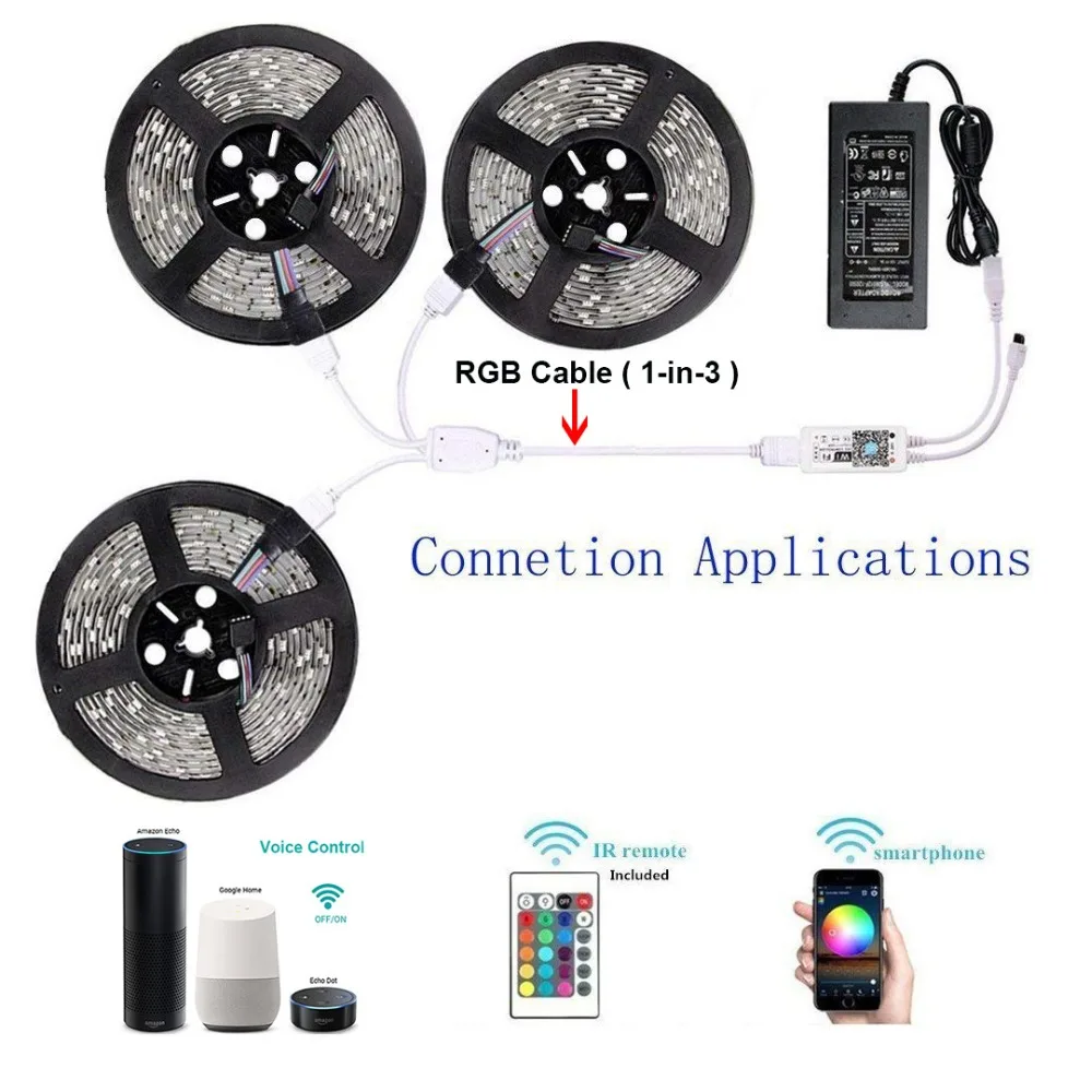 Умный WiFi RGB светильник для управления 5050 3528 Светодиодный Рождественская лента светильник 24 ключа дистанционного управления работа с Alexa и Google Home