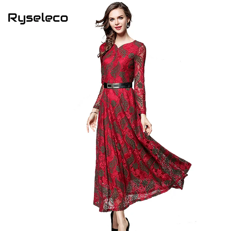2018 Fall Winter Lange Mouwen Kanten Jurk Werk Casual Slanke Werk Vrouwen Party V-hals Sexy Uitsparing Grote Schommel Kwaliteit Chic maxi Vestido 2018 Fall Winter Lange Mouwen Kanten Jurk Werk Casual Slanke Werk Vrouwen Party V-hals Sexy Uitsparing Grote Schommel Kwaliteit Chic maxi Vestido