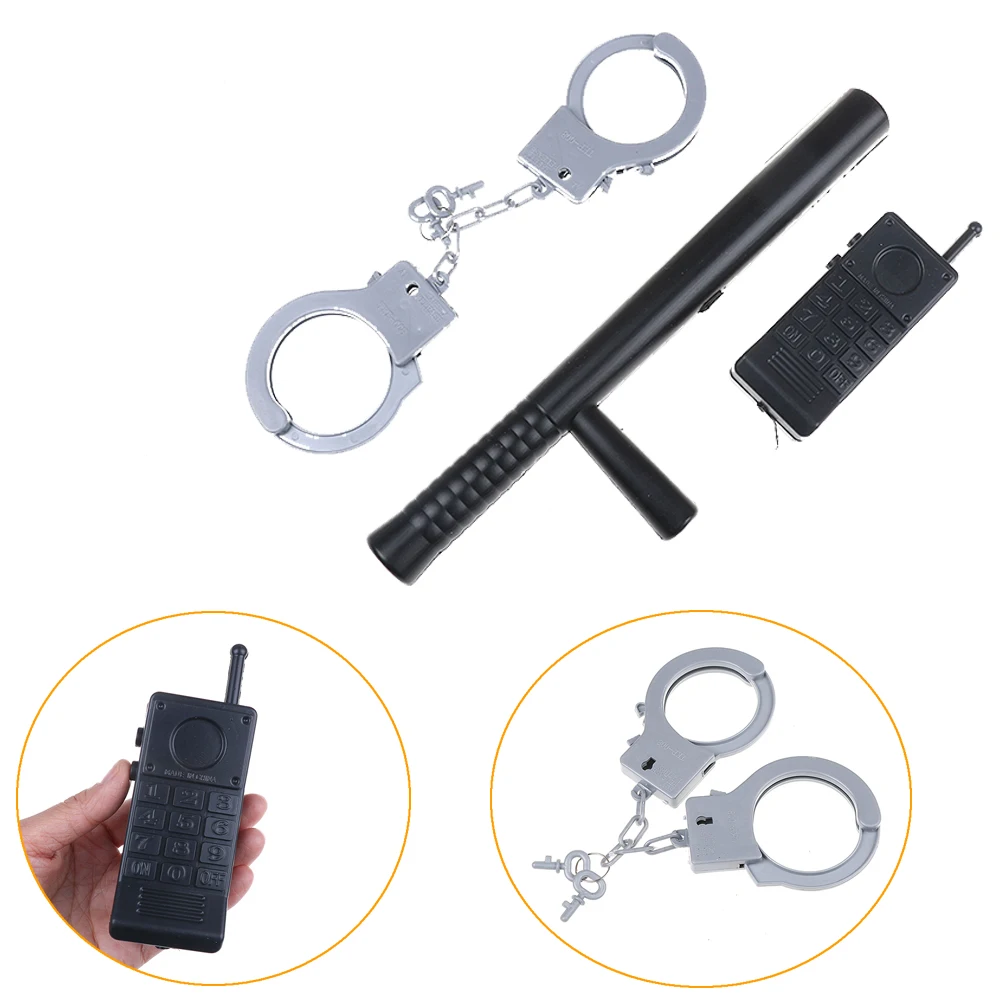 3Pcs Kids Toys Riot Police Cosplay Kids Cop Handcuffs Baton Walkie
