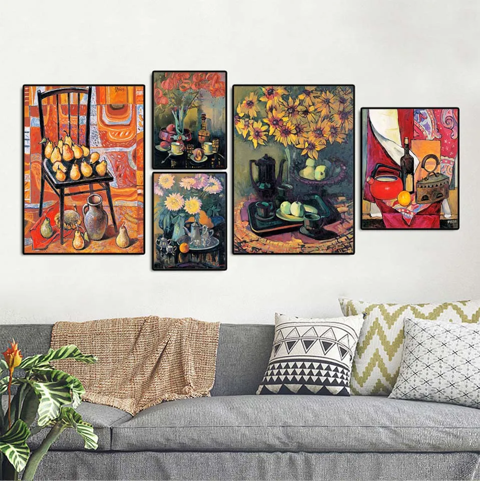 

Home Decoration Print Canvas Nordic Picture Wall Art Paintings Oil Unframed Drawings Oil painting Flowers Pear on the chair