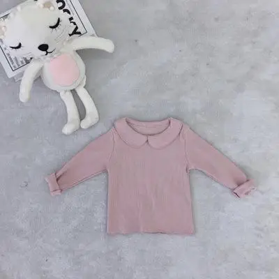 Новая детская трикотажная футболка с длинными рукавами и принтом в виде листьев лотоса для девочек, футболка с длинными рукавами - Цвет: Розовый