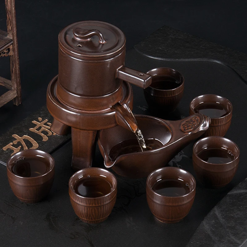 Полуавтоматический чайный набор каменная мельница чайный горшок бытовой простой ленивый керамические чашки для чайной церемонии кунг-фу набор