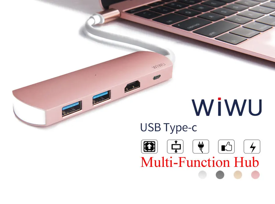 WIWU Type C Hub with HDMI 4 in 1 USB 3.0 Adapter for MacBook Hub USB Computer Peripherals USB Type C HDMI for MacBook Pro Air