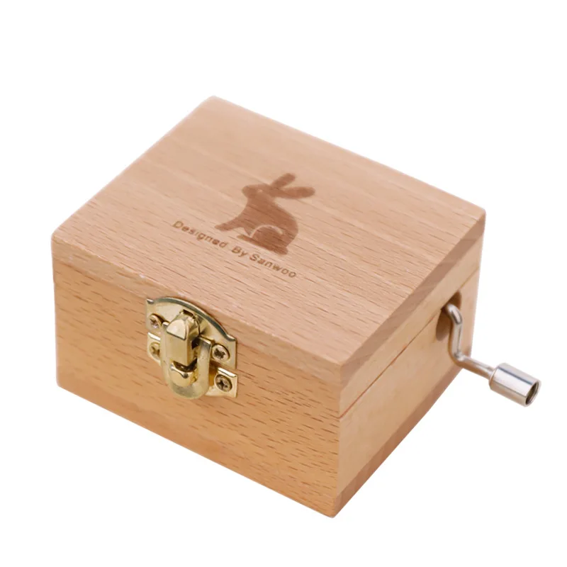 Creative Wooden Music Box Mechanical Musical Boxes Korean Cute Rabbit