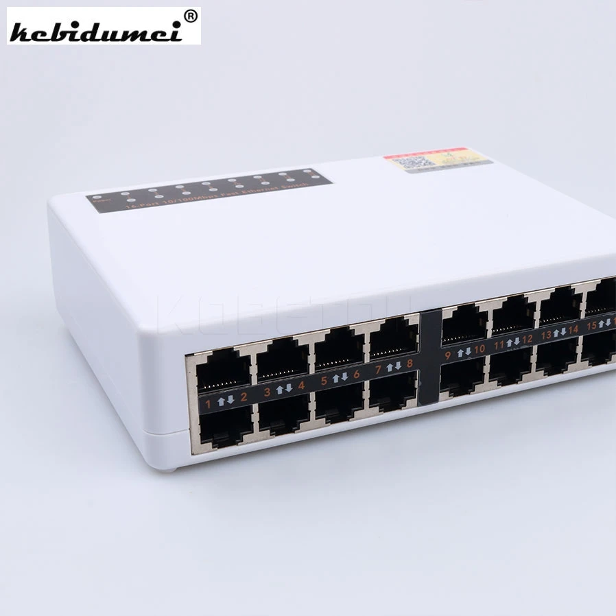 

High Quality 16 Ports Fast Ethernet Network Switch 10/100Mbps LAN RJ45 Vlan Switcher Hub Desktop PC with EU/US Adapter