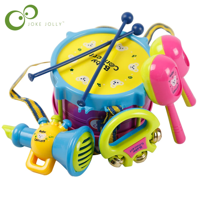 

5pcs Kids Toys Roll Drum Musical Instruments Band Kit Children noise maker Toy Gift Set Free Shipping GYH
