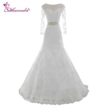 

Alexzendra Mermaid Lace Wedding Dresses with Long Sleeves Scoop Neck Appliqued Bridal Dresses BAF1508