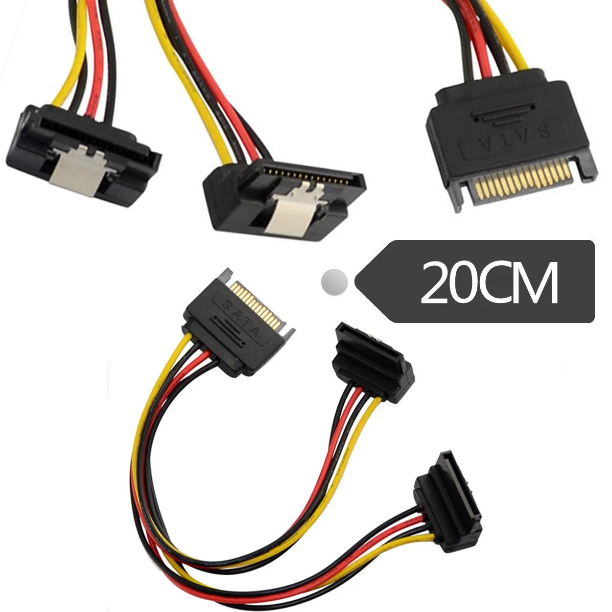 

Serial ATA SATA 15 Pin Male to 2 Splitter Female 90 Degree Power Adapter Cable