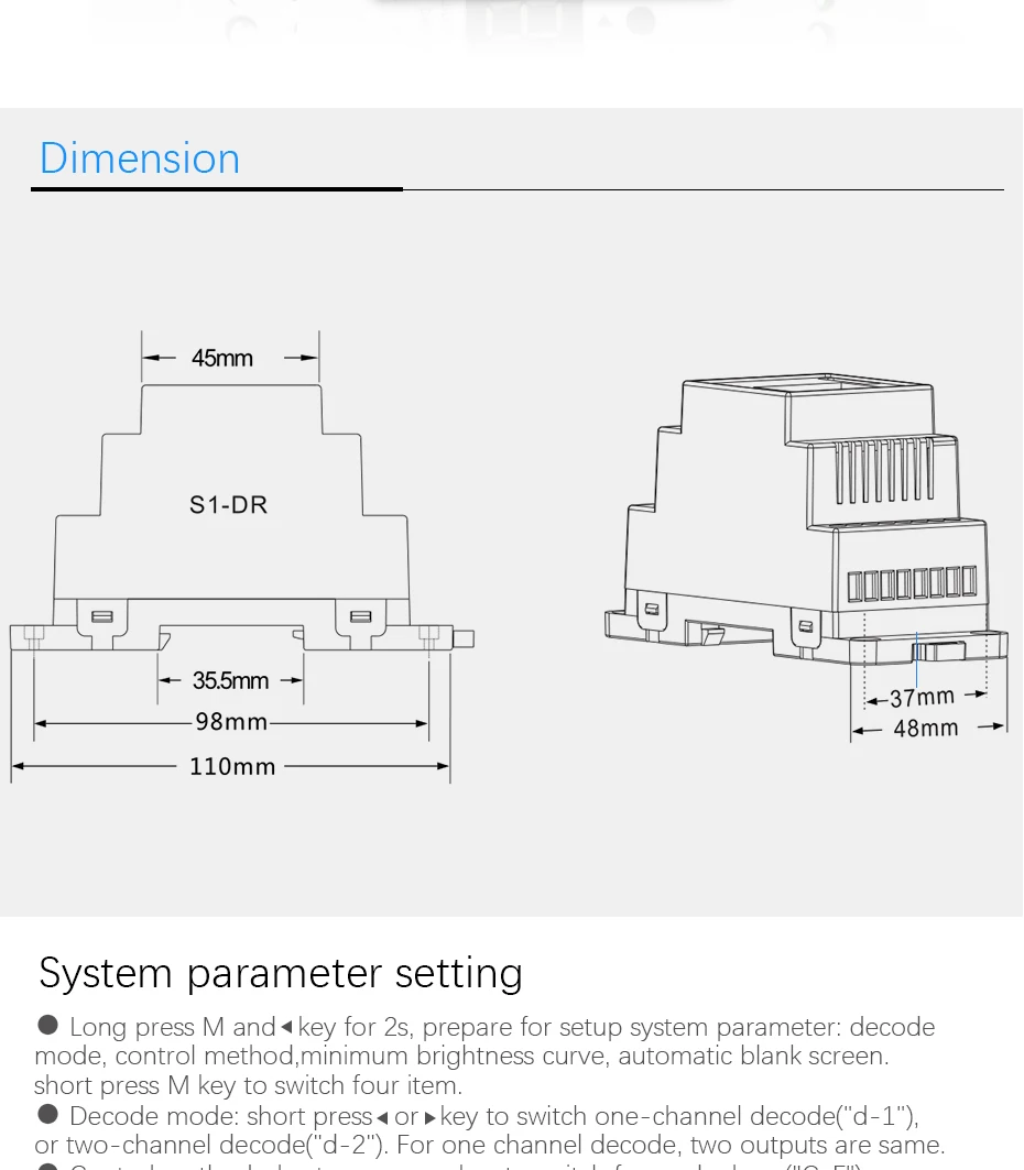 Din-рейка AC100-240V 288 Вт 2 канала Triac DMX диммер, двухканальный выход кремния DMX 512 контроллер S1-DR