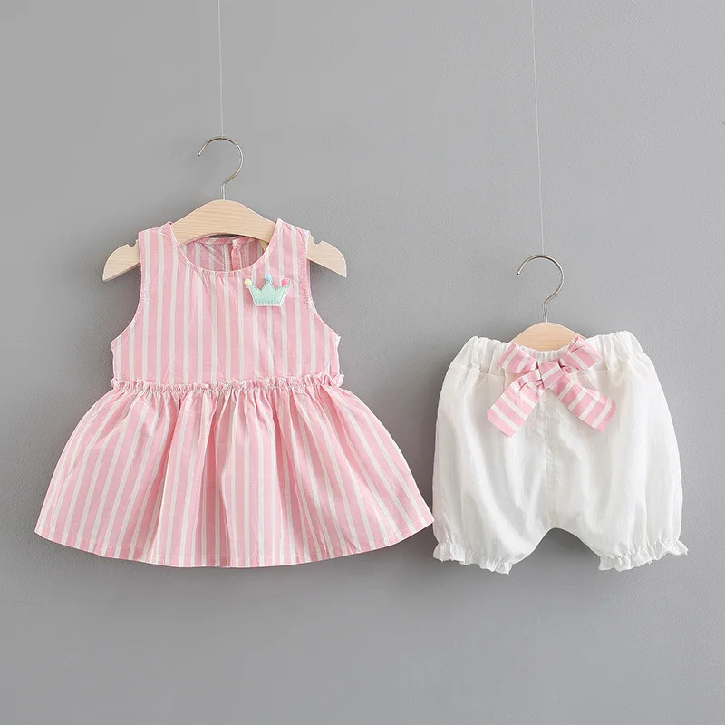 2018newbabyinfantsummerclothingsetgirlcottondressbigbow