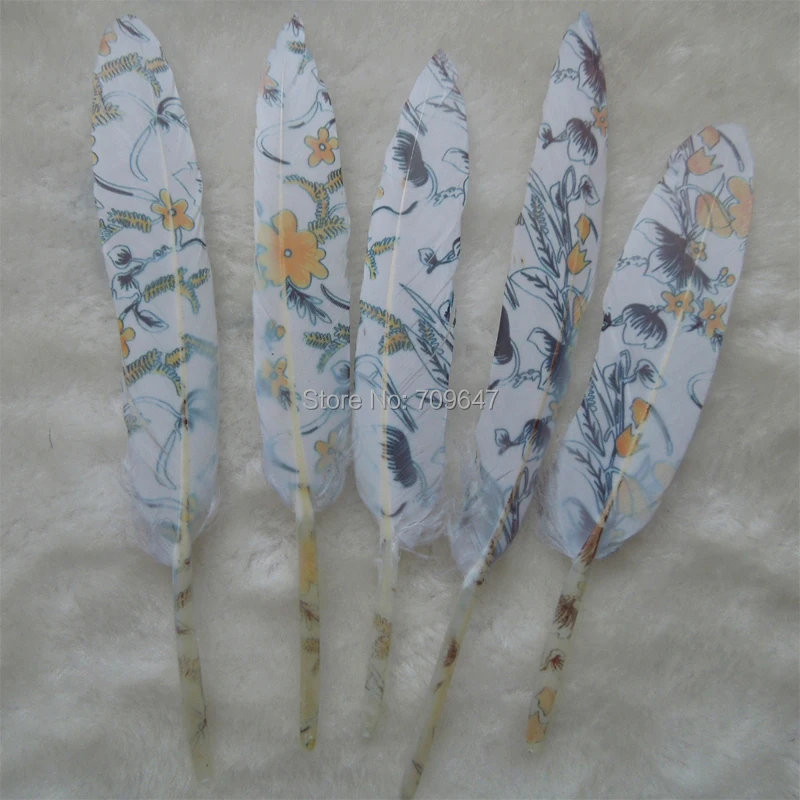 50pcs/lot!915cm Printed Goose Wing Feathers,white Feathers With