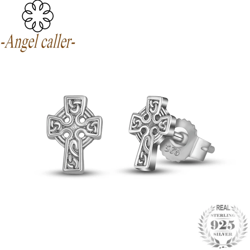 Женские сережки-гвоздики Angel Caller 100% Стерлинговое Серебро 925 пробы с крестиками из