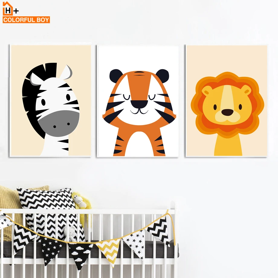 

Cartoon Tiger Lion Hippo Wall Art Canvas Painting Nordic Posters And Prints Animals Nursery Wall Pictures Baby Kids Room Decor