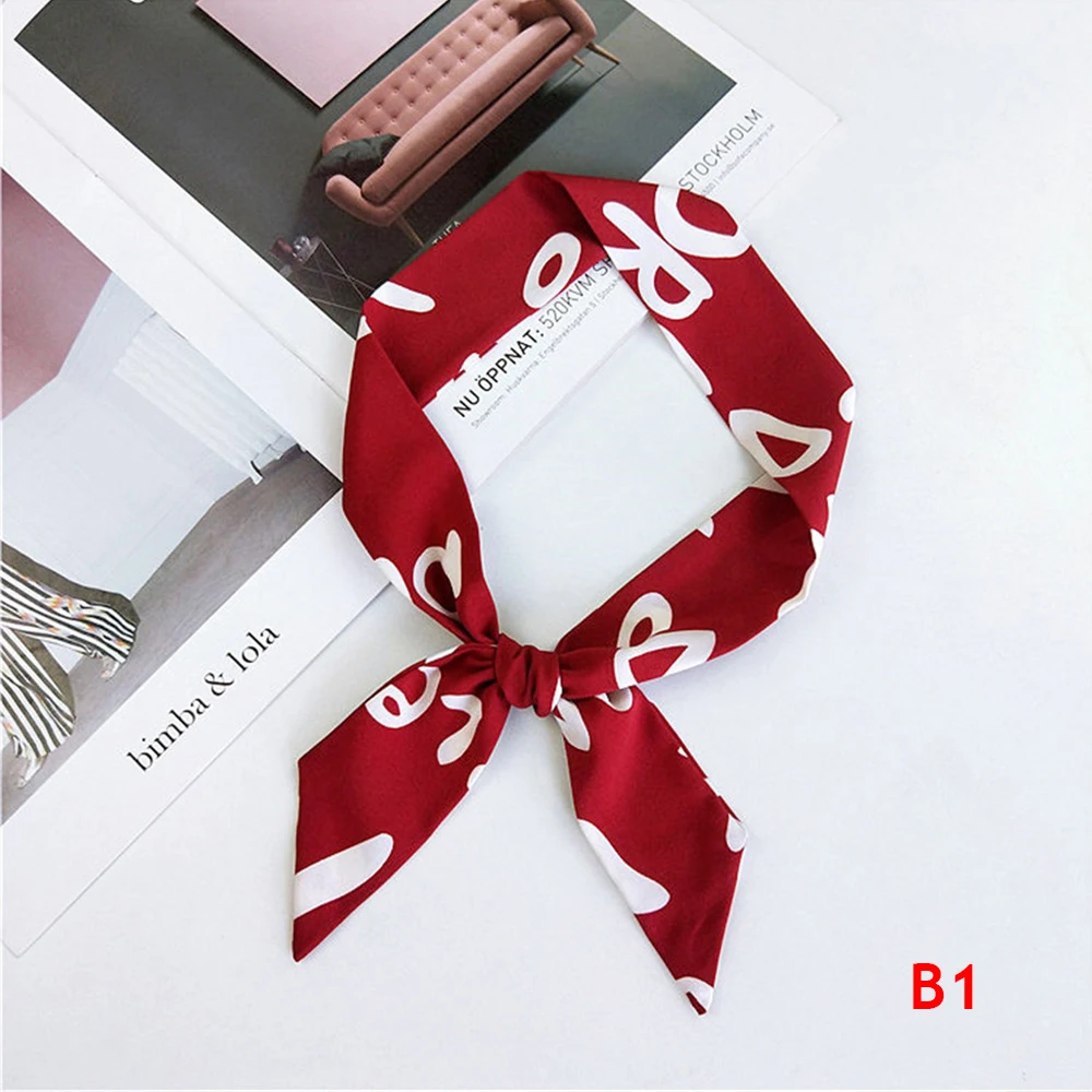 

2019 Multi-functional Elegant Silk Feel Satin Small Scarf Shawl Women Winter Neckerchief Head Neck Bag Tie Hair Rope Wristband