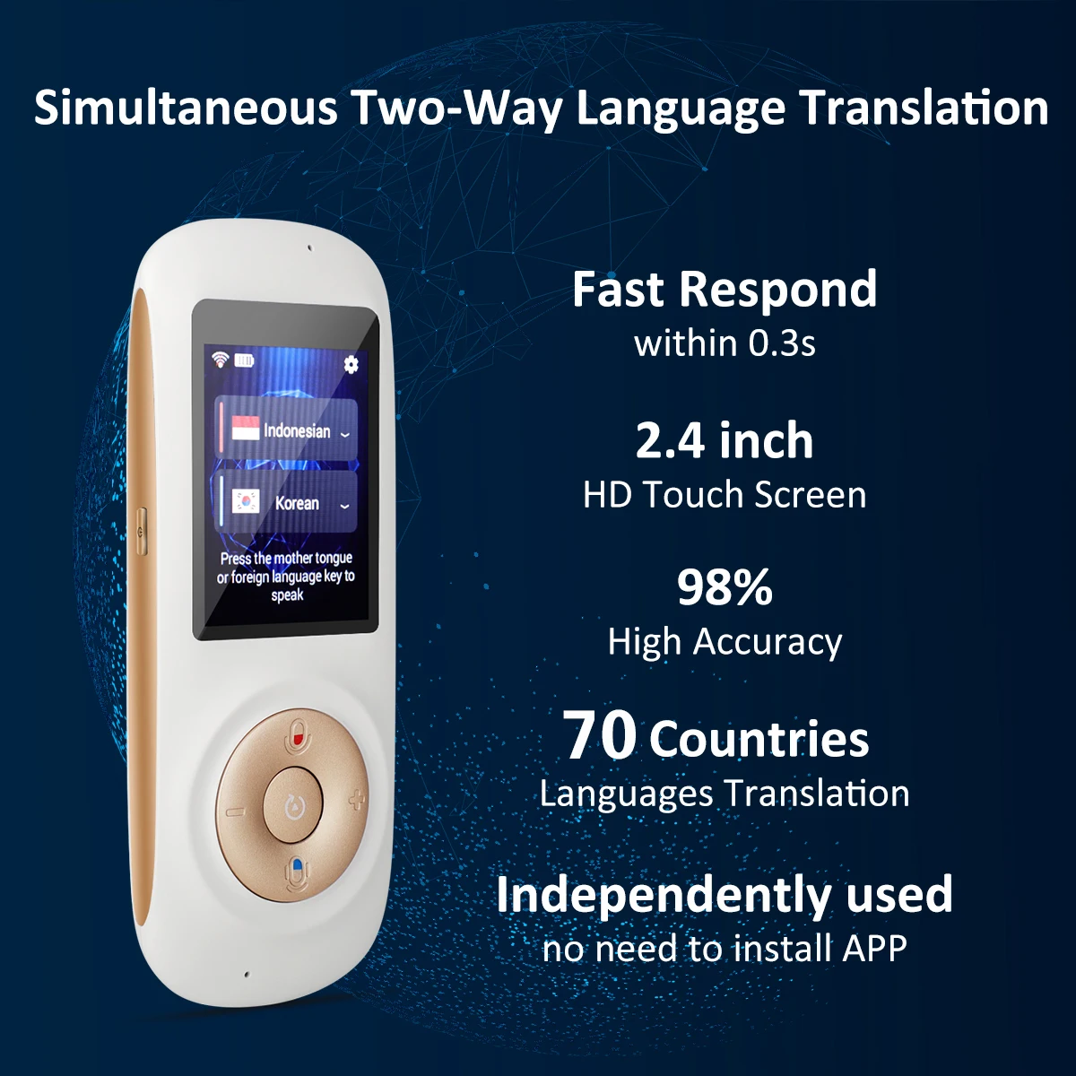 Глобальный портативный умный беспроводной переводчик ручной в режиме реального времени интерактивный мгновенный голосовой перевод поддержка 70 языков без шума